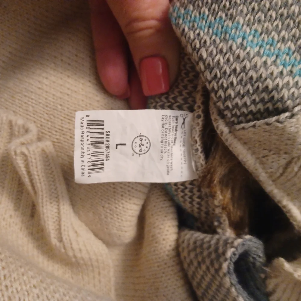 Amazon Button Front Dog Sweater Faux Fur Collar Sz L